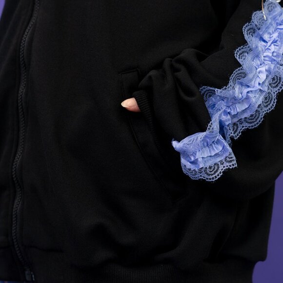 NEW ACDC RAG - Love Punk Lace & Ribbon Oversized Zip Up Hoodie - Picture 4 of 10